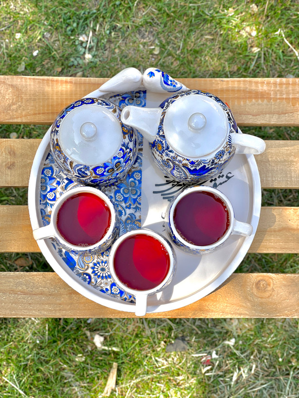 ست قهوه خوری (قوری،قندان،فنجان،سینی) طرح تایپوگرافی