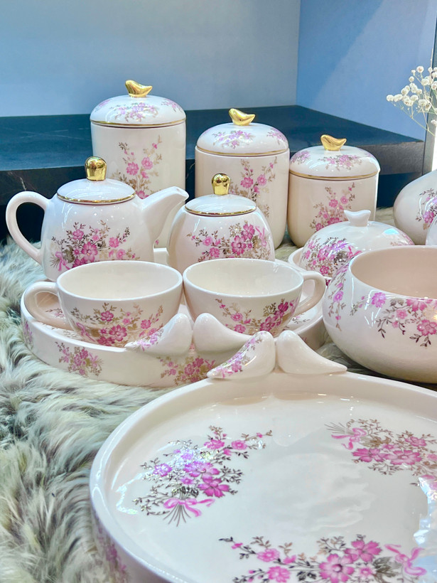 سرویس پذیرایی طرح گلریز صورتی (فروش ست و تکی)