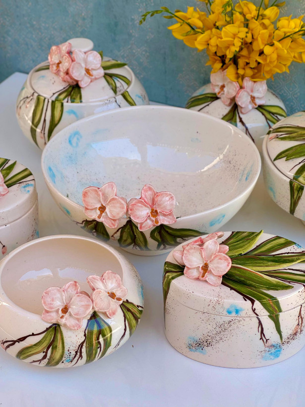 ست ظروف پذیرایی چینی دستساز ارکیده صورتی