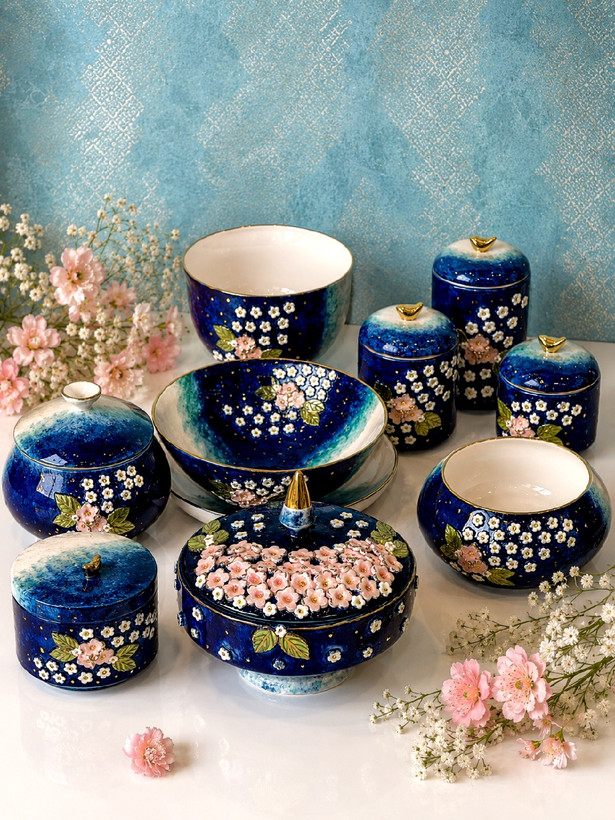 سرویس ظروف پذیرایی دستساز گل برجسته