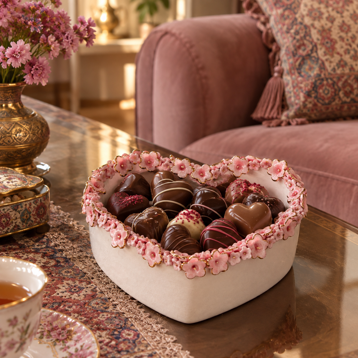 شکلاتخوری چینی صورتی برای میز جلو مبلی